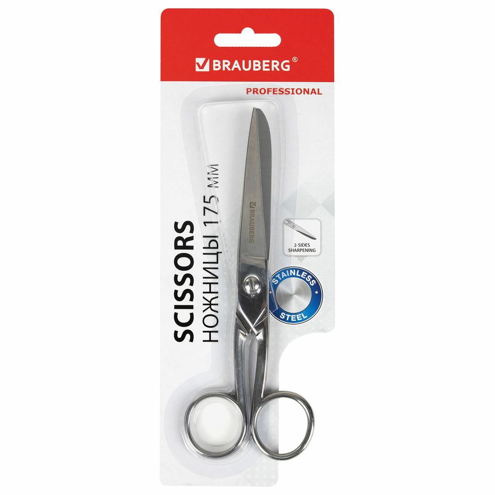 Ножницы цельнометаллические BRAUBERG "Professional", 175 мм, классической формы