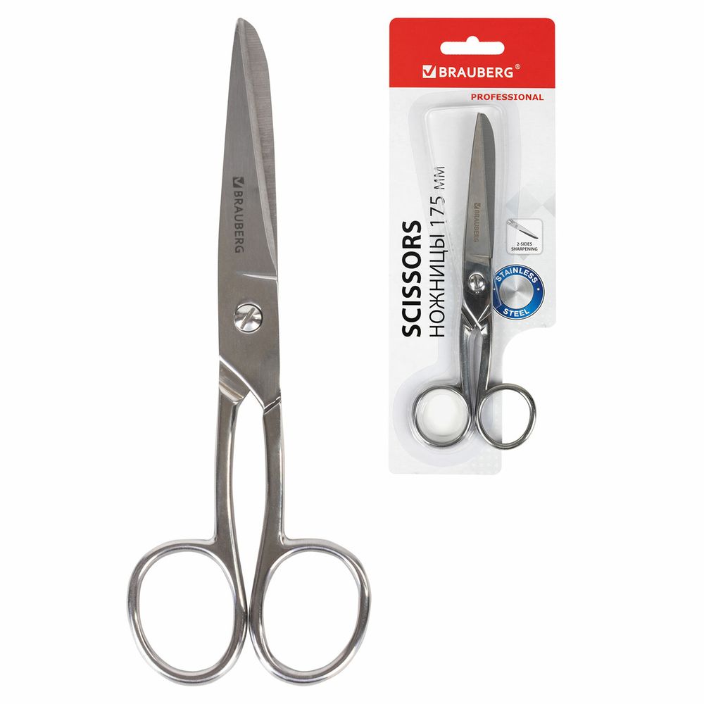 Ножницы цельнометаллические BRAUBERG "Professional", 175 мм, классической формы