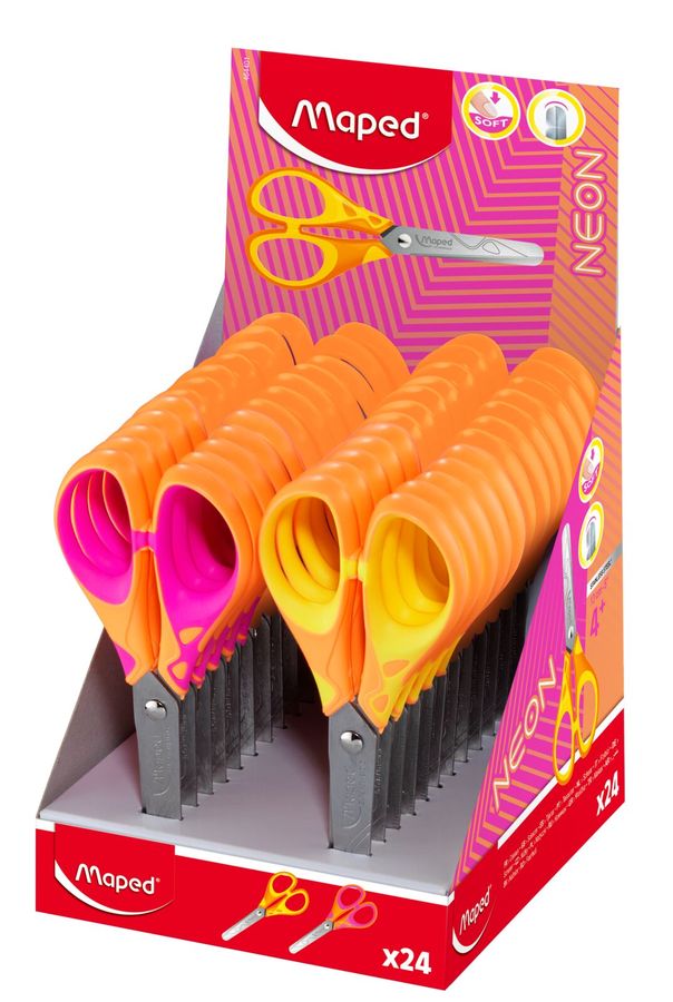 Ножницы 13 см MAPED NEON PULSE SOFT, с прорезиненными ручками, симметричные, яркие неоновые цвета, в дисплее