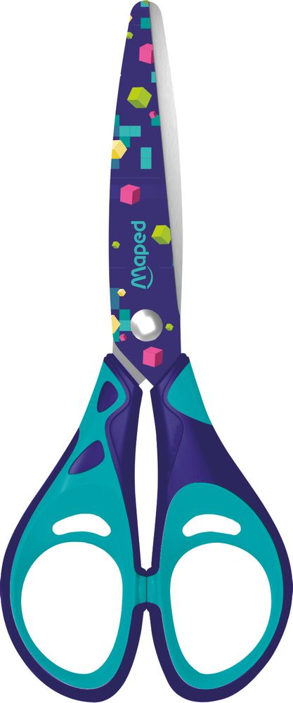 Ножницы 13 см, MAPED PIXEL PARTY, с прорезиненными ручками и декорированными лезвиями, симметричные, в картонной упаковке с подвесом