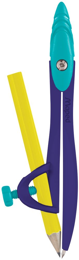 Циркуль из цинкового сплава, MAPED PIXEL PARTY STUDY, с эргономичной головкой, с универсальным держателем, карандаш в комплекте, в пластиковом футляре