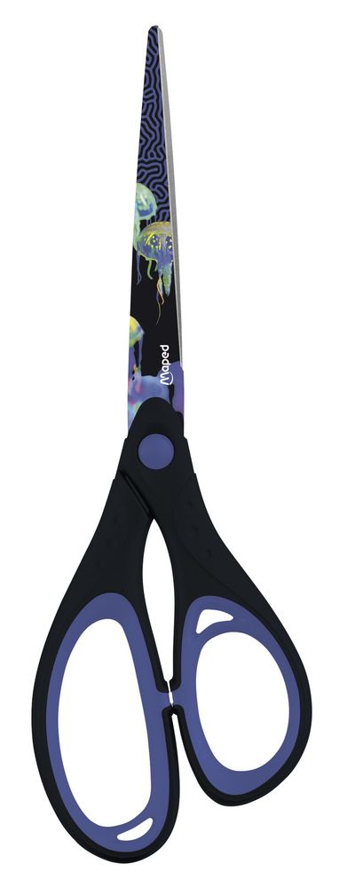 Ножницы 21 см, MAPED DEEPSEA PARADISE, с прорезиненными ручками и декорированными лезвиями, асимметричные, в картонной упаковке с подвесом
