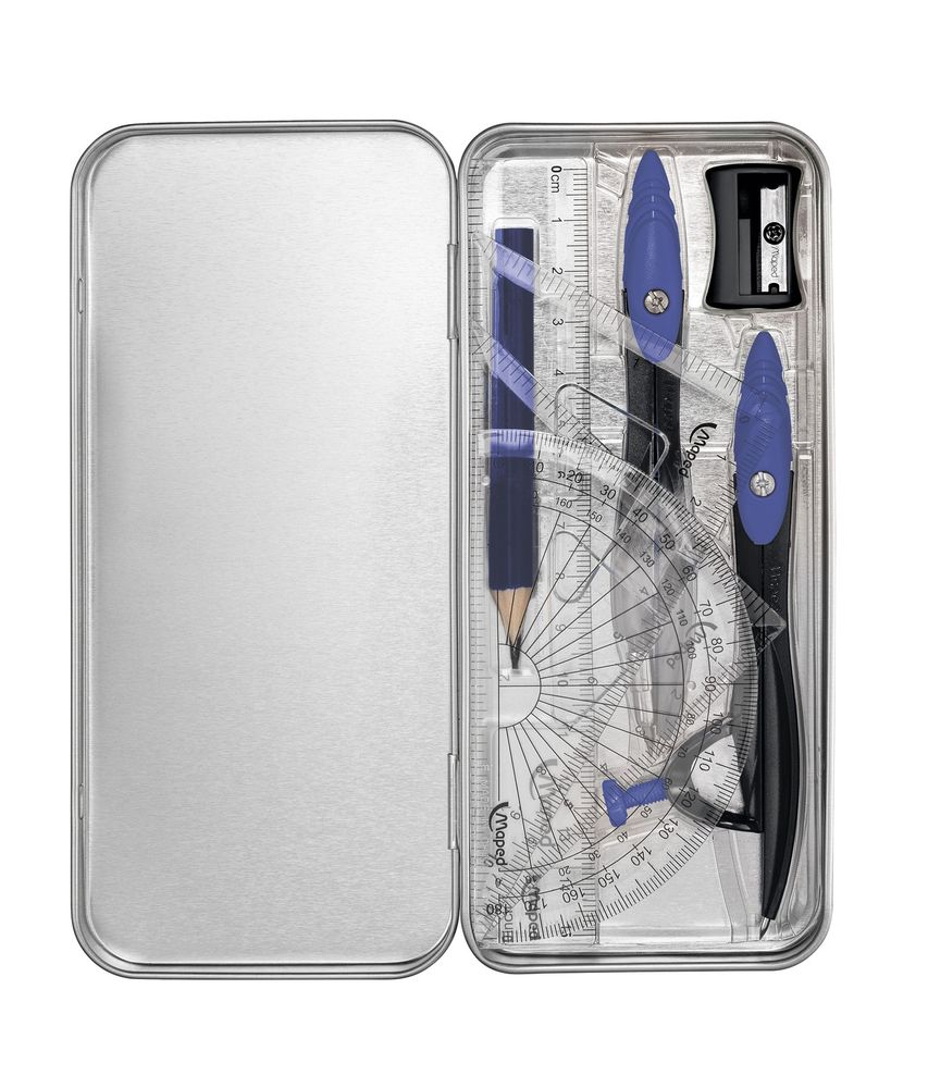 Математический набор декорированный, MAPED DEEPSEA PARADISE, 9 предметов с циркулем с универсальным держателем, в металлической коробке