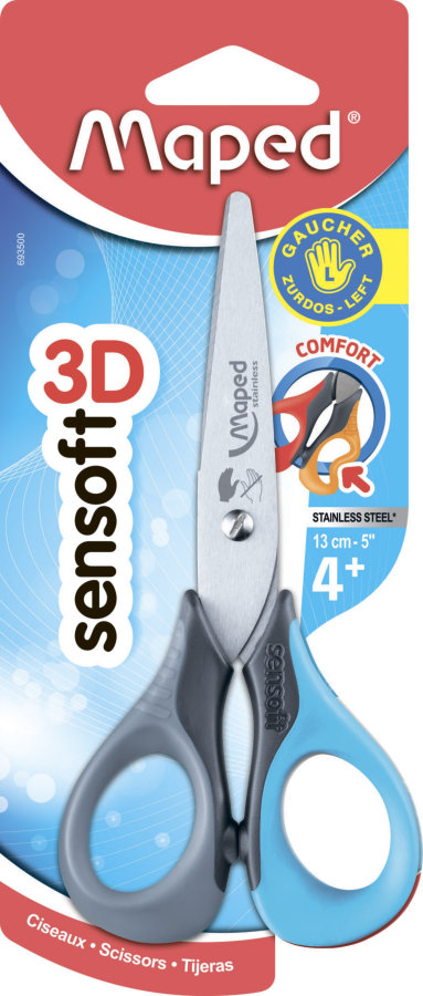 Ножницы 13 см MAPED SENSOFT 3D, д/ЛЕВШЕЙ, симметричные, ассорти, в блистере