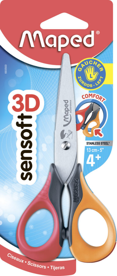 Ножницы 13 см MAPED SENSOFT 3D, д/ЛЕВШЕЙ, симметричные, ассорти, в блистере