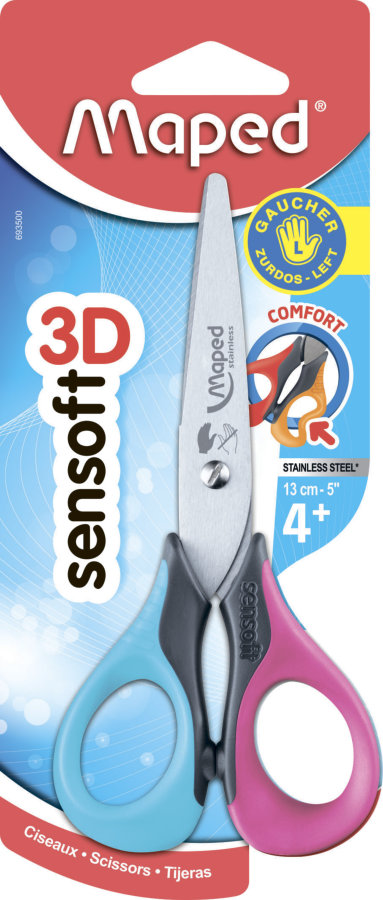 Ножницы 13 см MAPED SENSOFT 3D, д/ЛЕВШЕЙ, симметричные, ассорти, в блистере