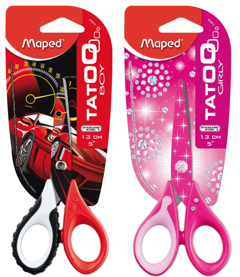 Ножницы 13 см MAPED TATOO INNOVATION, черно-красные или розовые, в блистере