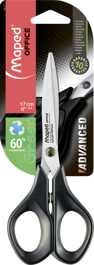 Ножницы 17 см MAPED ADVANCED GREEN, симметрия, черные