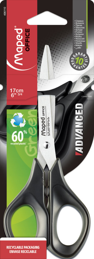 Ножницы 17 см MAPED ADVANCED GREEN, симметрия, черные
