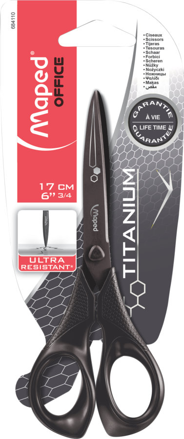 Ножницы 17 см MAPED EXPERT TITANIUM 3D, сверхпрочные с титановым покрытием, симметричные, в блистере