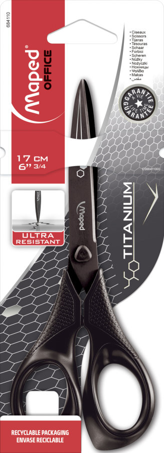 Ножницы 17 см MAPED EXPERT TITANIUM 3D, сверхпрочные с титановым покрытием, симметричные, в блистере