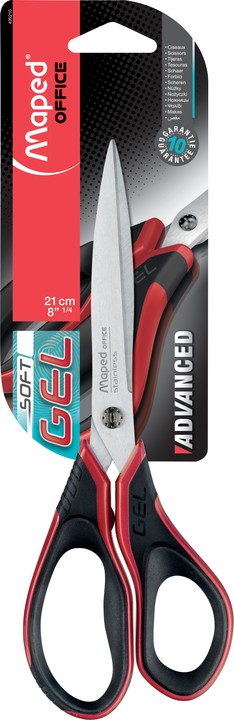 Ножницы 21 см MAPED ADVANCED GEL, асимметрия, серые с красным