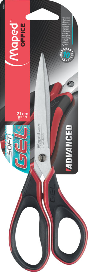 Ножницы 21 см MAPED ADVANCED GEL, асимметрия, серые с красным