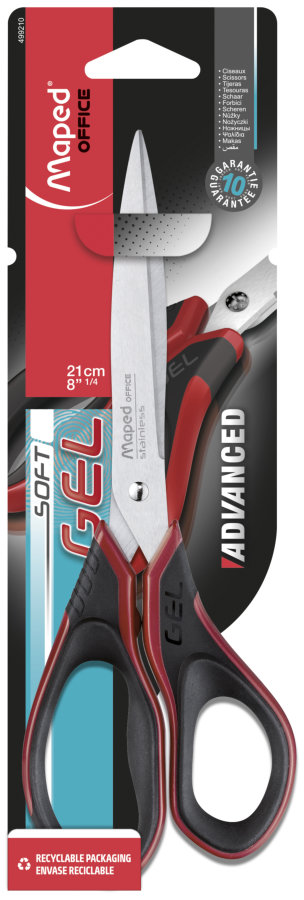 Ножницы 21 см MAPED ADVANCED GEL, асимметрия, серые с красным