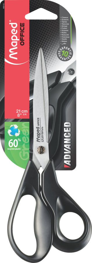 Ножницы 21 см MAPED ADVANCED GREEN, асимметрия, черные