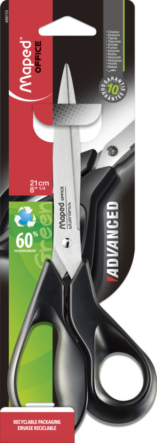 Ножницы 21 см MAPED ADVANCED GREEN, асимметрия, черные