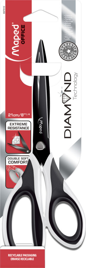 Ножницы 21 см MAPED DIAMOND, сверхпрочные с алмазным покрытием, асимметрия, белые