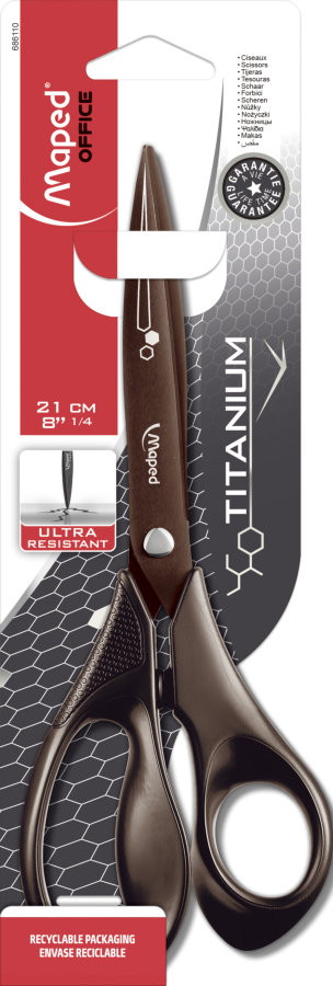 Ножницы 21 см MAPED EXPERT TITANIUM 3D, сверхпрочные с титановым покрытием, ассимметричные, в блистере