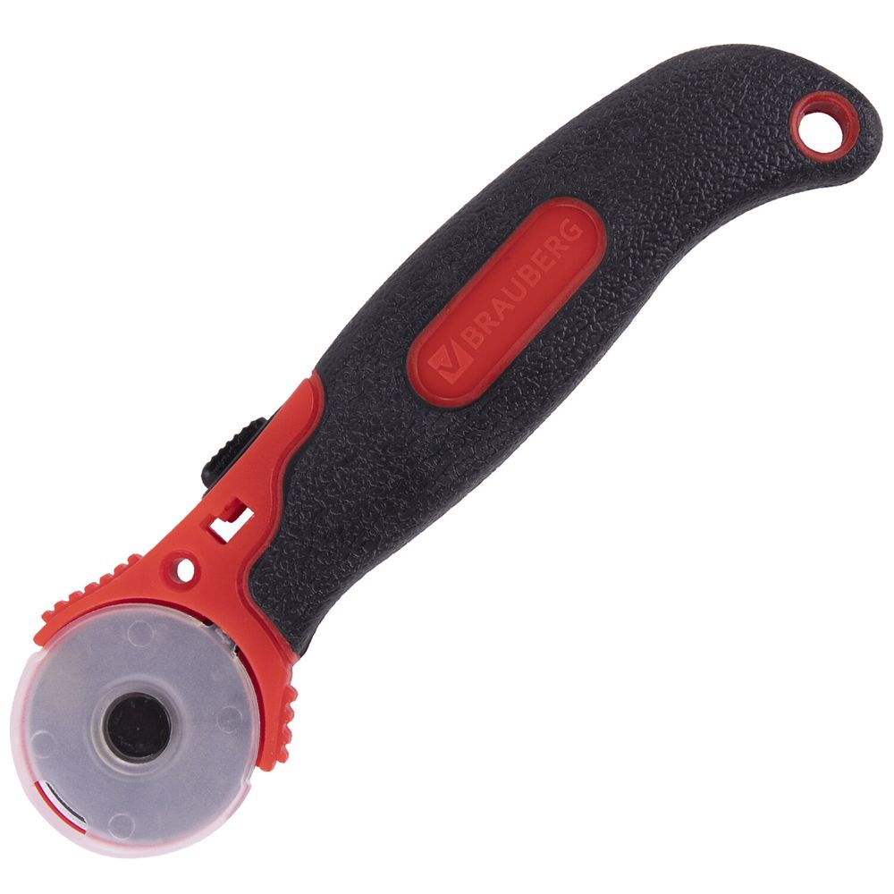 Нож раскройный роликовый 28 мм BRAUBERG, круглое лезвие, резиновые вставки