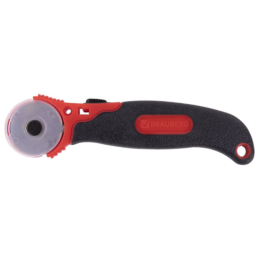 Нож раскройный роликовый 28 мм BRAUBERG, круглое лезвие, резиновые вставки