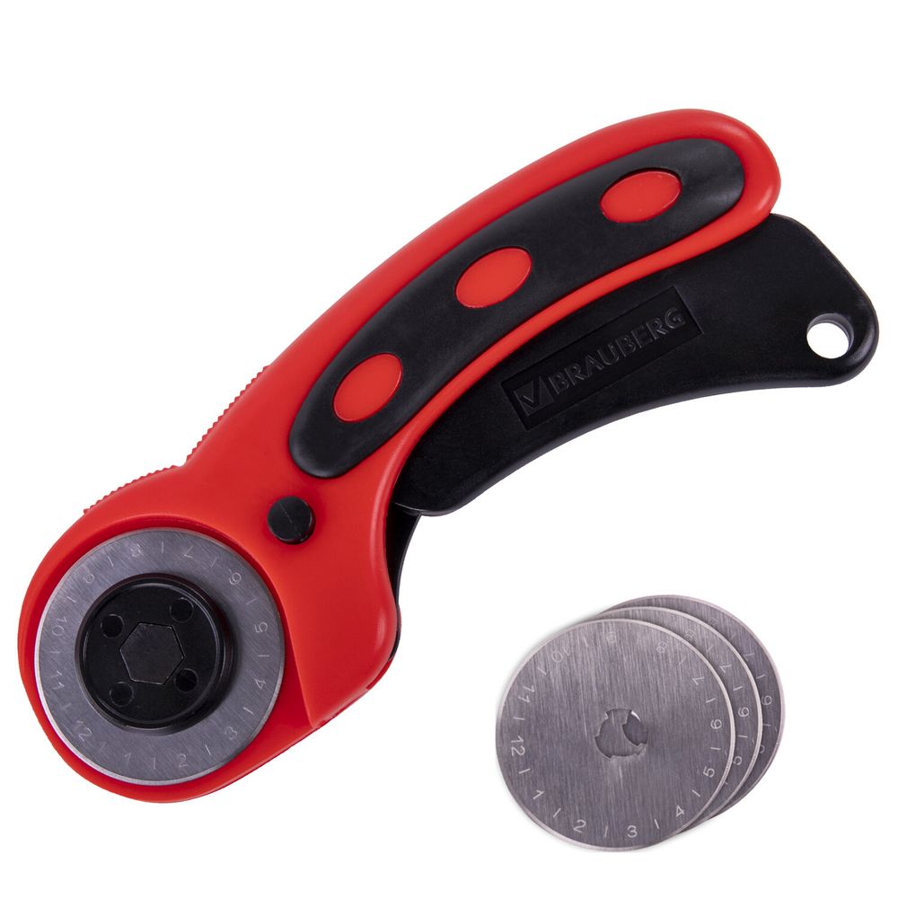 Нож раскройный роликовый 45 мм BRAUBERG PROFESSIONAL, 4 лезвия в комплекте, резиновые вставки