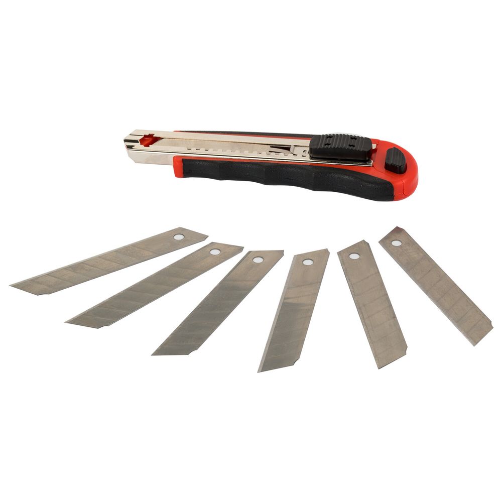 Нож канцелярский 18 мм BRAUBERG "Universal" с АВТОЗАМЕНОЙ ЛЕЗВИЙ, 6 лезвий в комплекте, автофиксатор