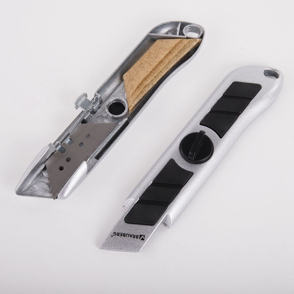 Нож универсальный мощный BRAUBERG "Professional", 6 лезвий в комплекте, фиксатор, металл