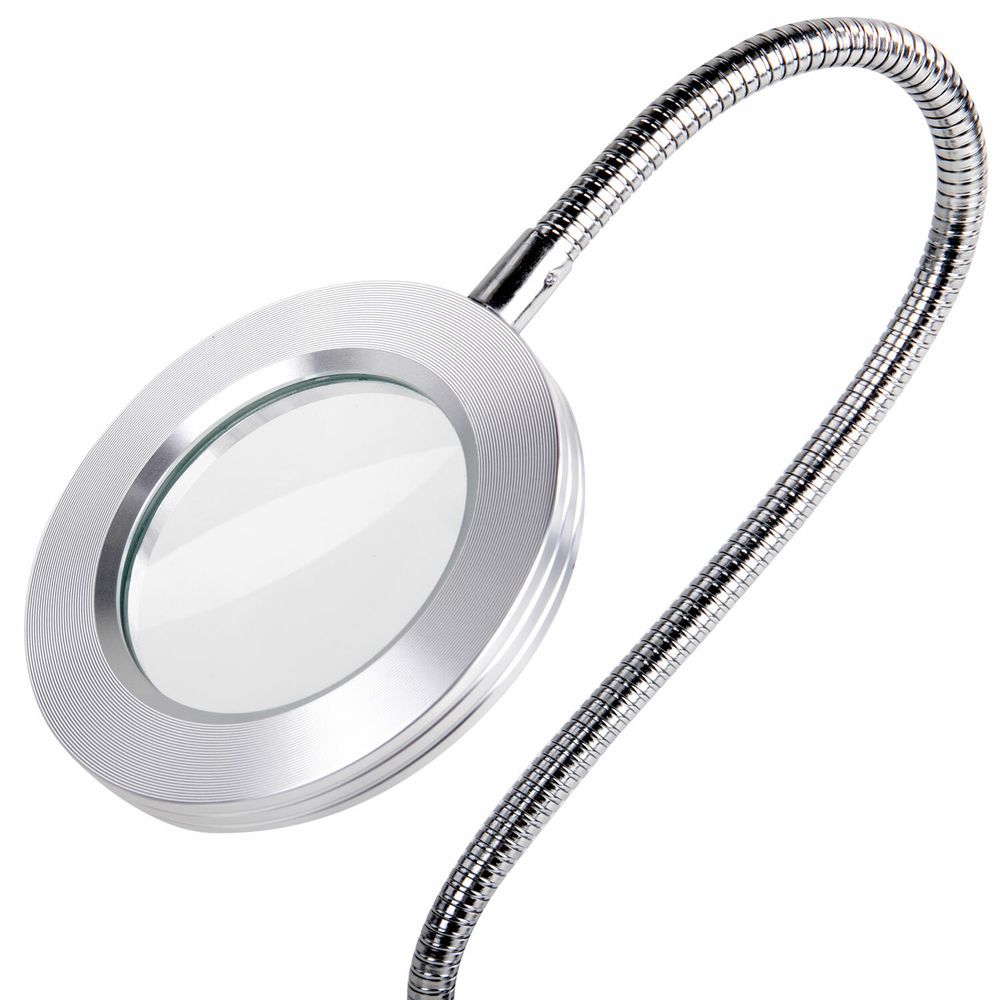 Лупа настольная на прищепке с LED ПОДСВЕТКОЙ, диаметр 75 мм, увеличение 3, BRAUBERG