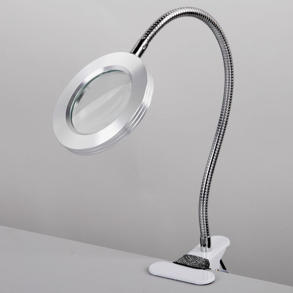 Лупа настольная на прищепке с LED ПОДСВЕТКОЙ, диаметр 75 мм, увеличение 3, BRAUBERG