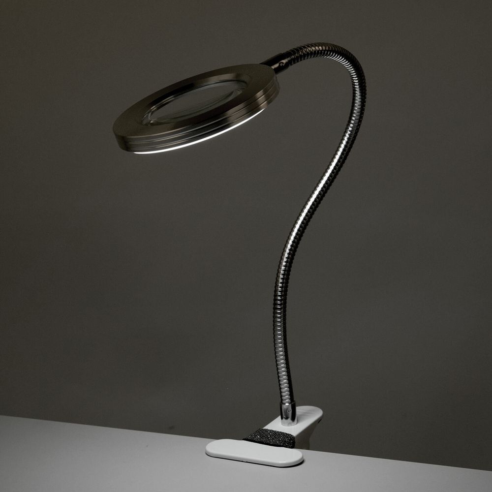 Лупа настольная на прищепке с LED ПОДСВЕТКОЙ, диаметр 75 мм, увеличение 3, BRAUBERG