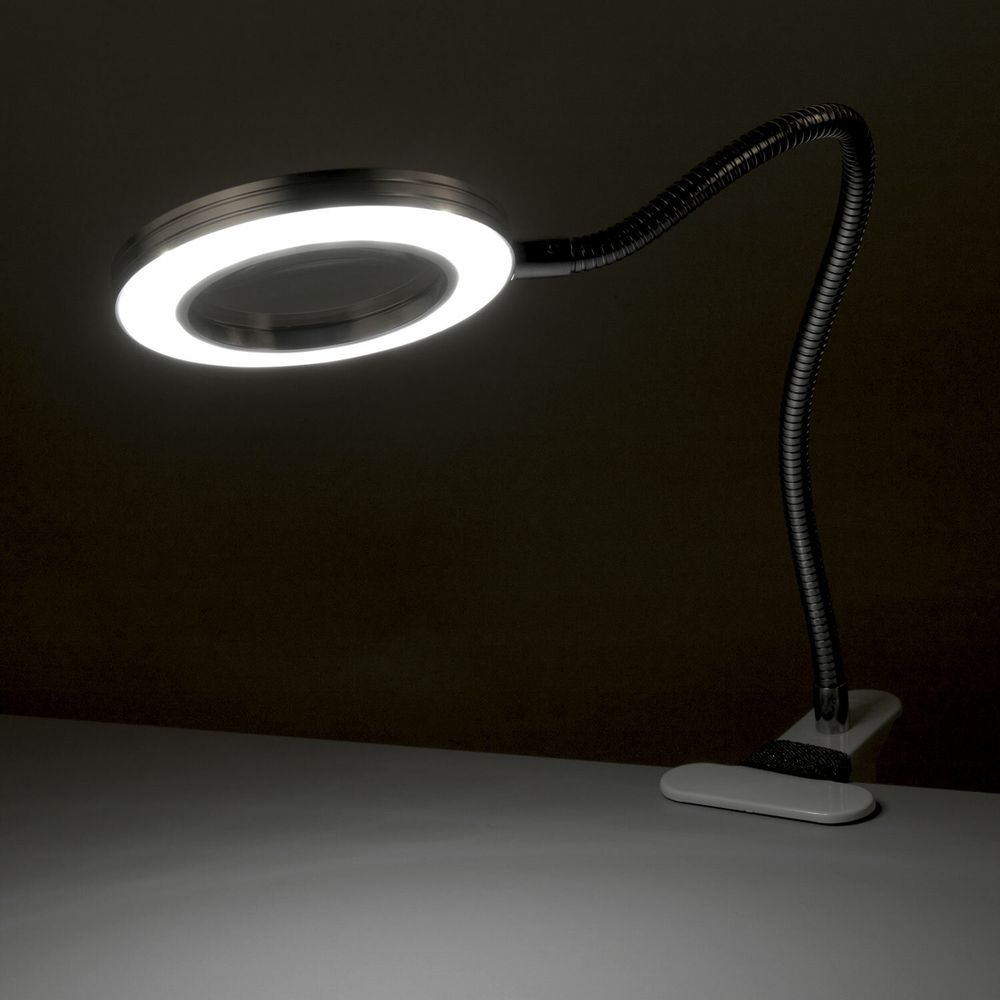 Лупа настольная на прищепке с LED ПОДСВЕТКОЙ, диаметр 75 мм, увеличение 3, BRAUBERG