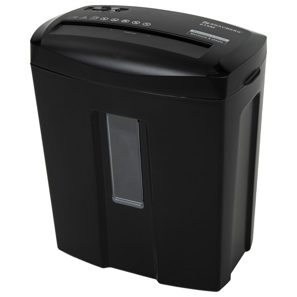 Уничтожитель (шредер) BRAUBERG 615M, 5 уровень секретности, фрагменты 3х12 мм, 6 листов, 15 л