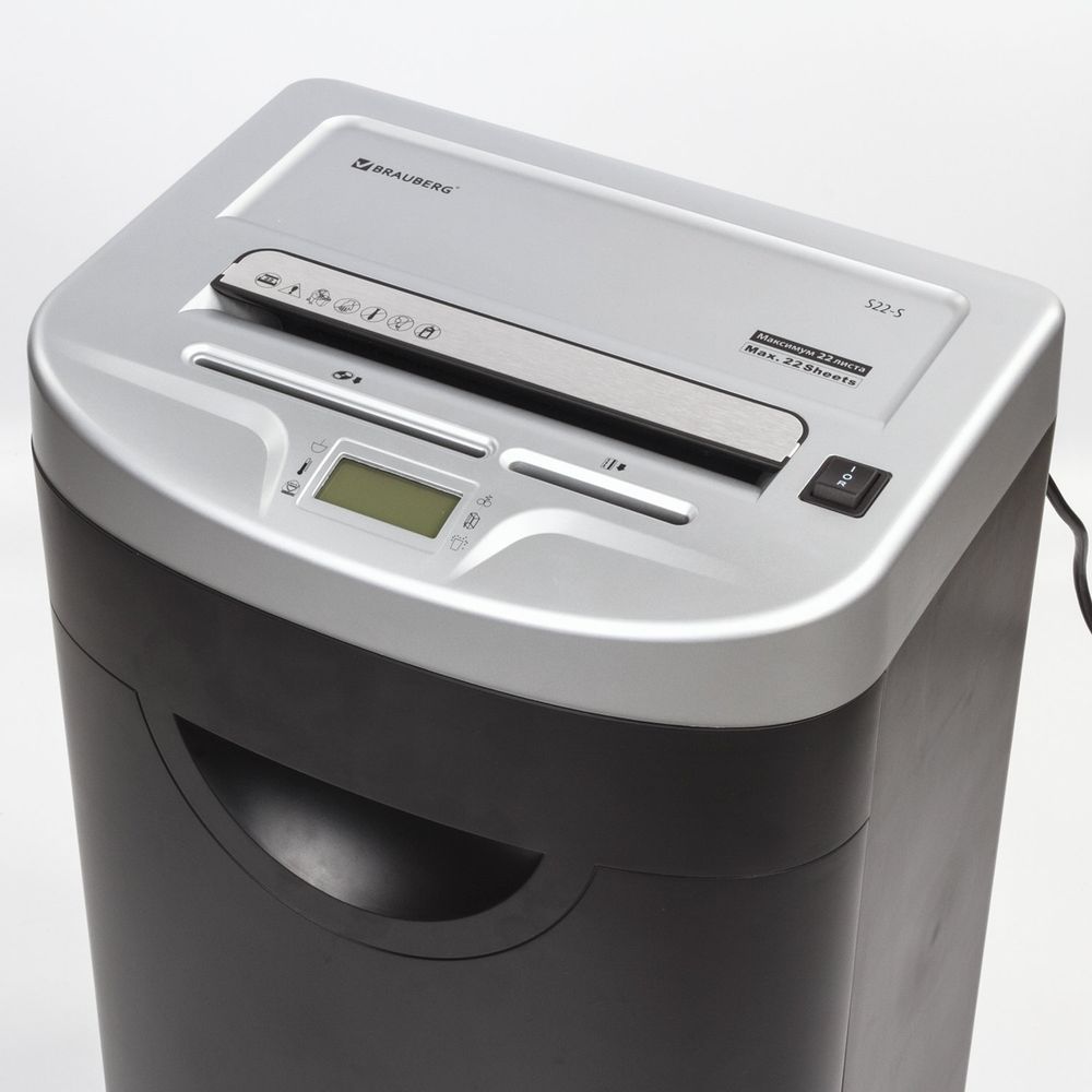 Уничтожитель (шредер) BRAUBERG S22-S, 2 уровень секретности, полоски 4 мм, 22 листа, 34 л, CD