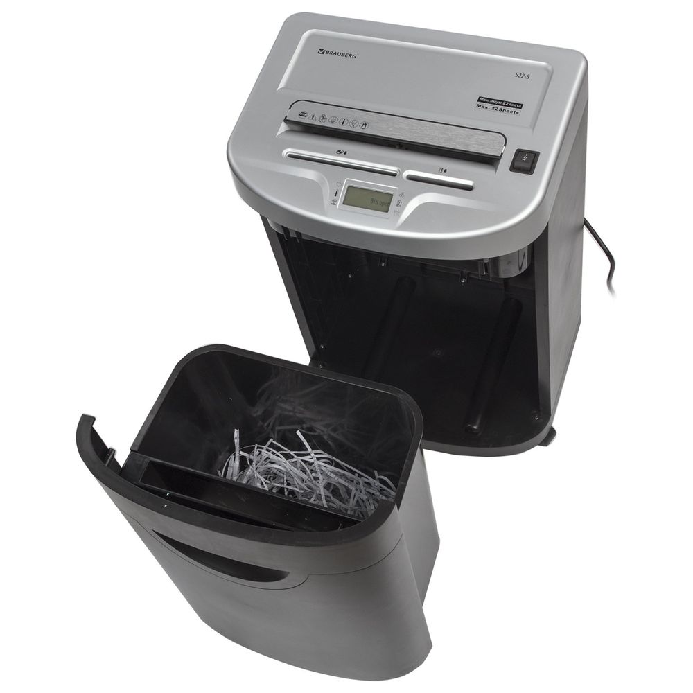 Уничтожитель (шредер) BRAUBERG S22-S, 2 уровень секретности, полоски 4 мм, 22 листа, 34 л, CD