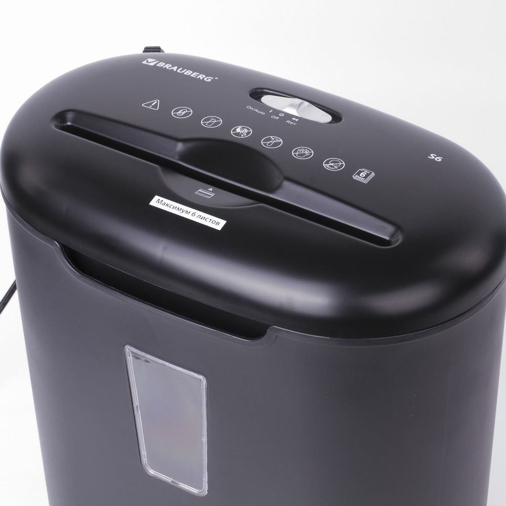 Уничтожитель (шредер) BRAUBERG S6, 3 уровень секретности, фрагменты 5х34 мм, 6 листов, 16 л