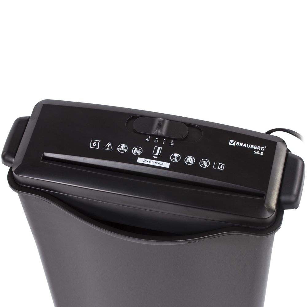 Уничтожитель (шредер) BRAUBERG S6-S, 1 уровень секретности, полоски 8 мм, 6 листов, 7,5 л