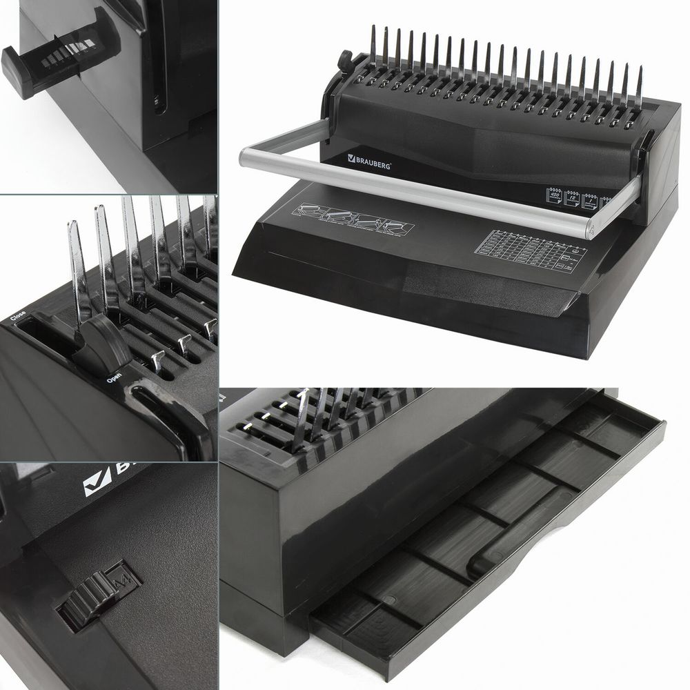 Переплетная машина для пластиковой пружины BRAUBERG B12, пробивает до 12 листов, сшивает до 450 листов