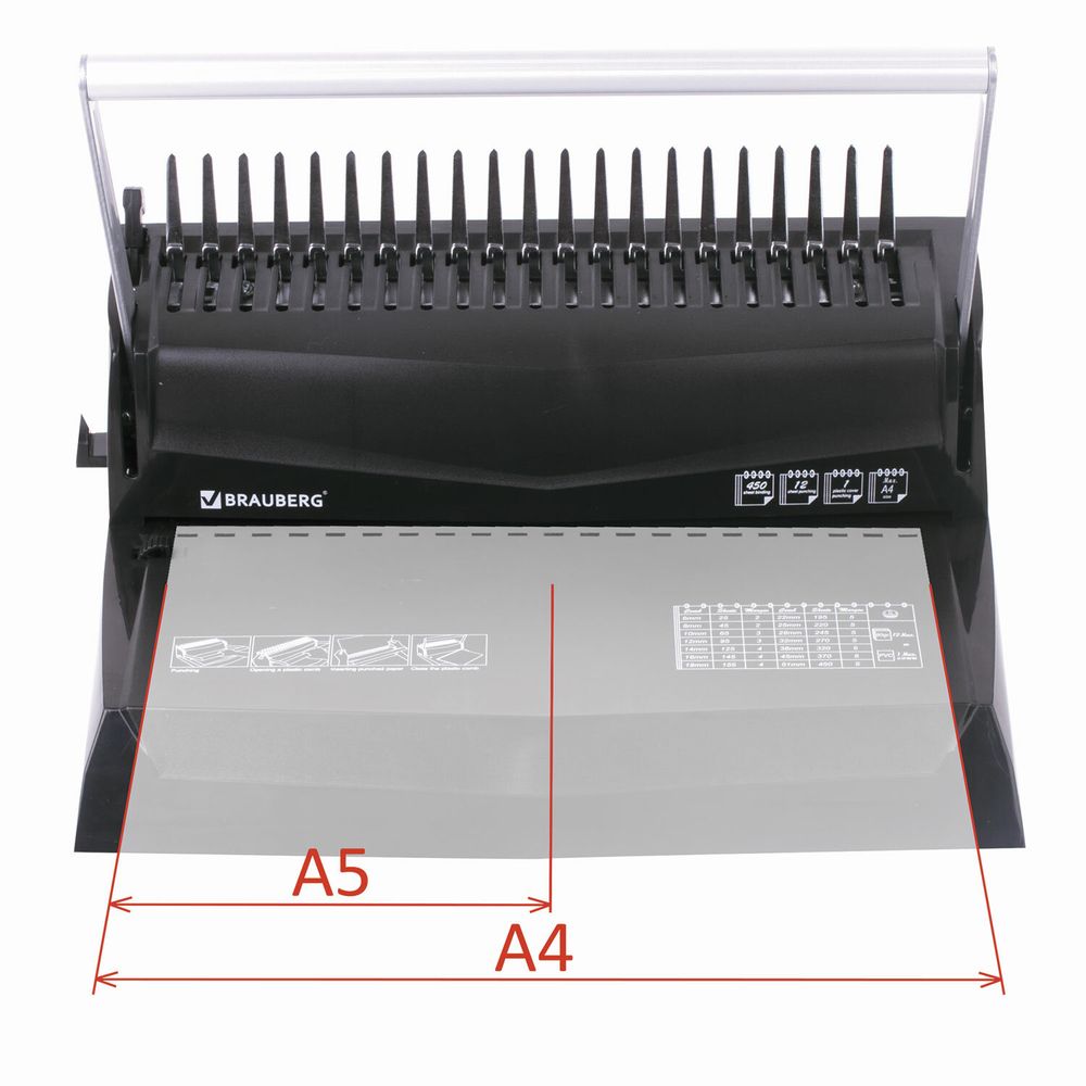 Переплетная машина для пластиковой пружины BRAUBERG B12, пробивает до 12 листов, сшивает до 450 листов