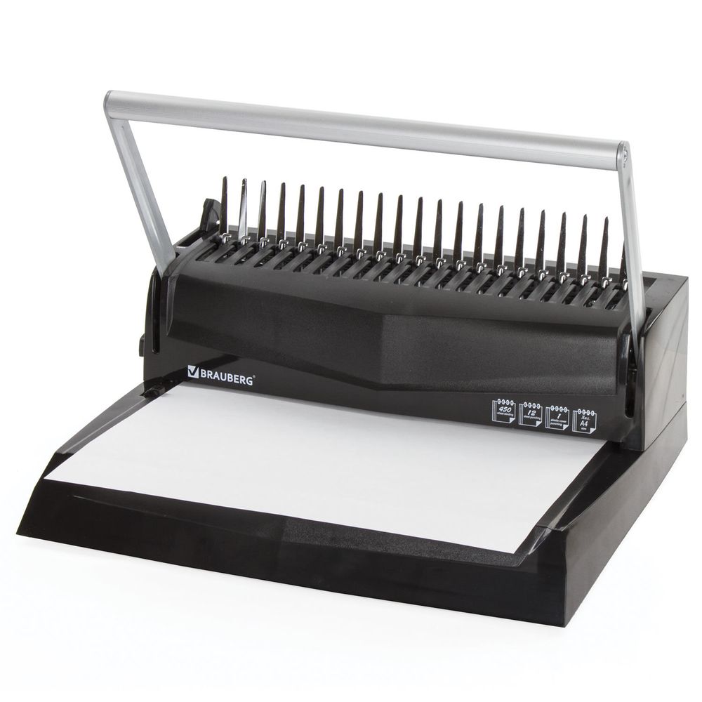 Переплетная машина для пластиковой пружины BRAUBERG B12, пробивает до 12 листов, сшивает до 450 листов