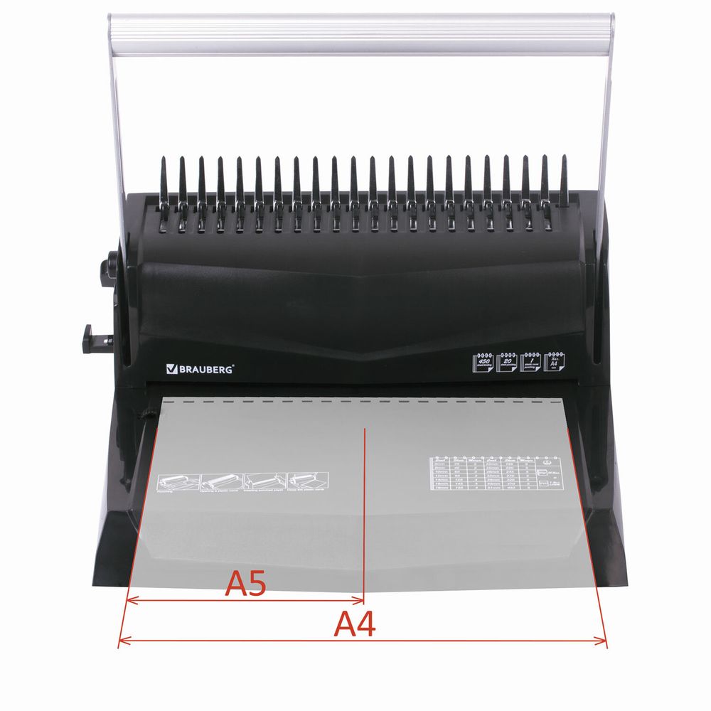 Переплетная машина для пластиковой пружины BRAUBERG B20, пробивает до 20 листов, сшивает до 450 листов