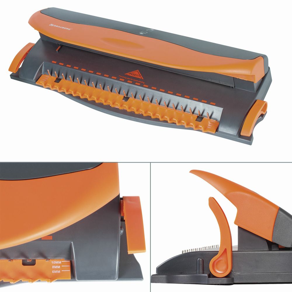 Переплетная машина для пластиковой пружины BRAUBERG BM-4, + ДЫРОКОЛ на 4 отверстия, пробивает 4 л., сшивает до 50 л.