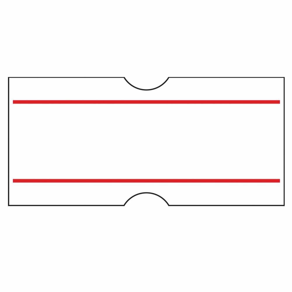 Этикет-лента 21х12 мм, прямоугольная, белая с красной полосой, комплект 5 рулонов по 600 шт., BRAUBERG