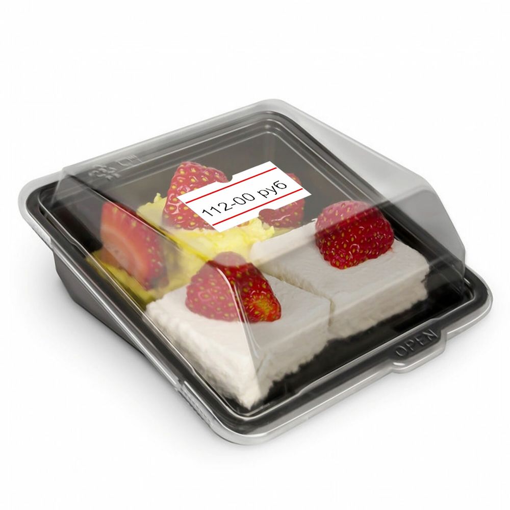 Этикет-лента 21х12 мм, прямоугольная, белая с красной полосой, комплект 5 рулонов по 600 шт., BRAUBERG