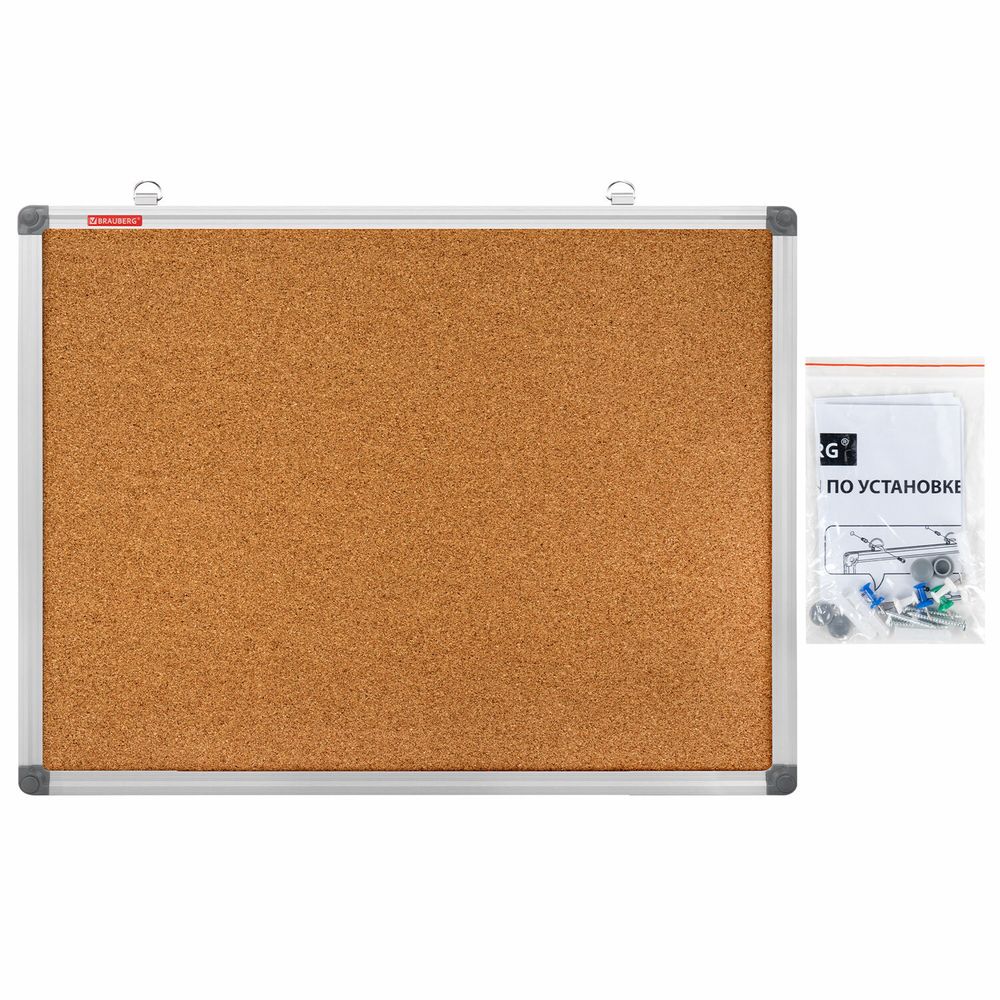 Доска пробковая для объявлений 45х60 см, алюминиевая рамка, BRAUBERG Extra