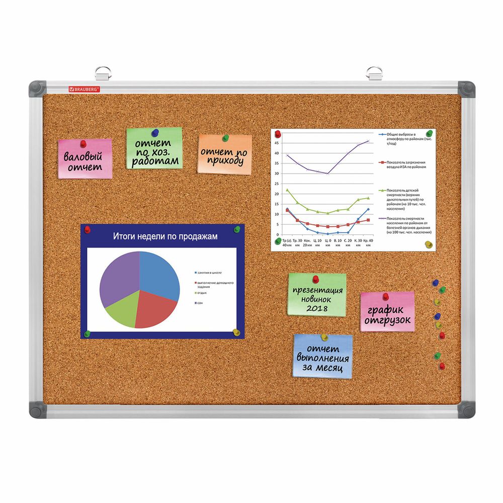 Доска пробковая для объявлений 45х60 см, алюминиевая рамка, BRAUBERG Extra