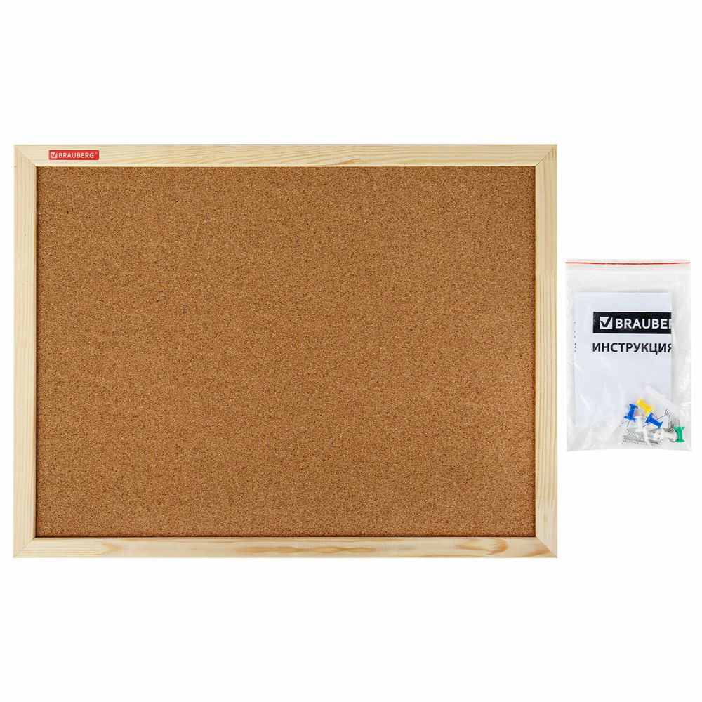 Доска пробковая для объявлений 45х60 см, деревянная рамка, BRAUBERG Wood