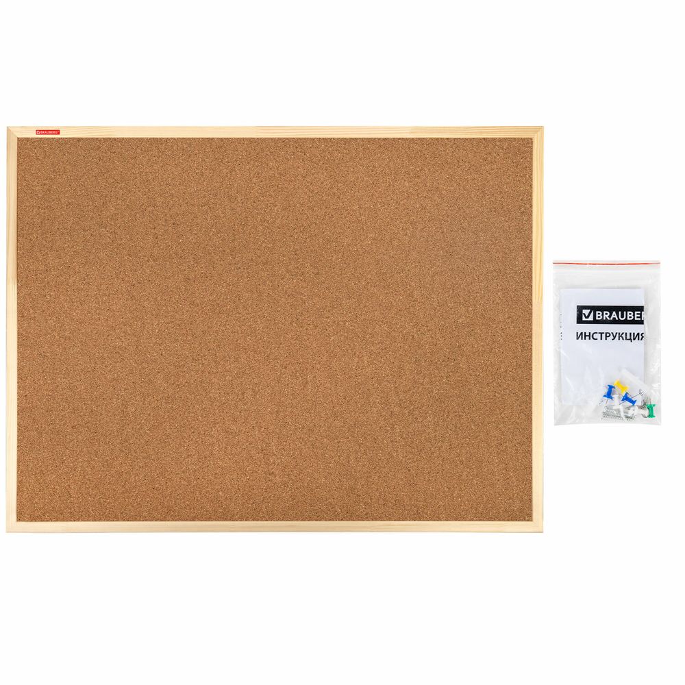 Доска пробковая для объявлений 90х120 см, деревянная рамка, BRAUBERG Wood