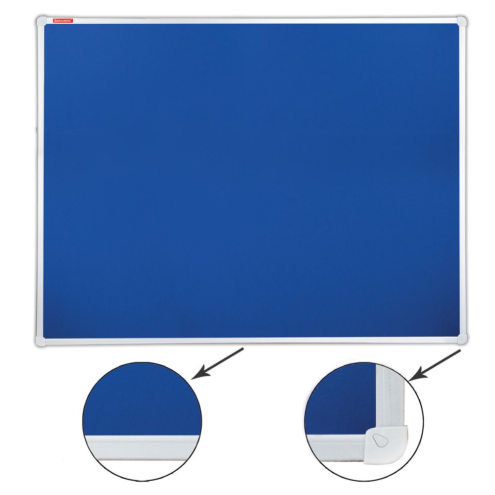 Доска c текстильным покрытием для объявлений 90х120 см синяя, ГАРАНТИЯ 10 ЛЕТ, РОССИЯ, BRAUBERG