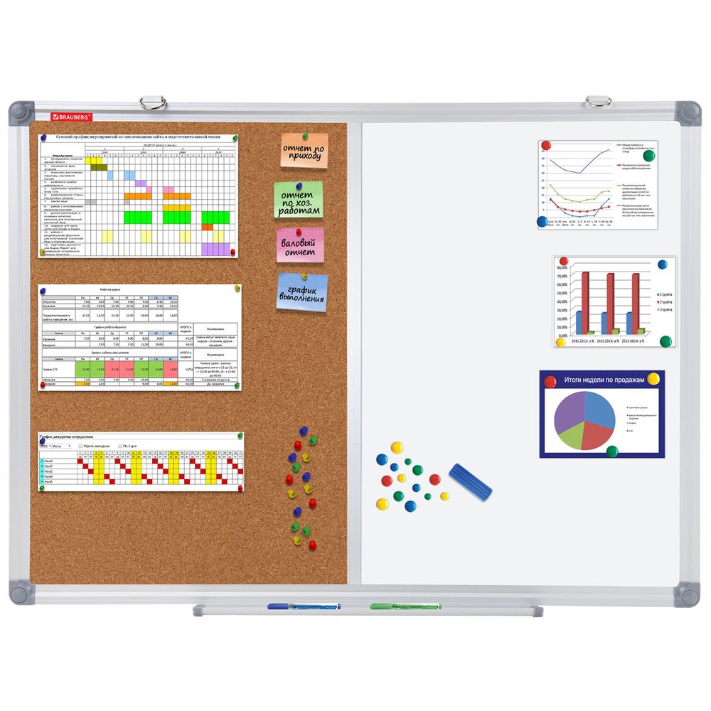 Доска комбинированная: магнитно-маркерная, пробковая для объявлений 45х60 см, BRAUBERG Extra