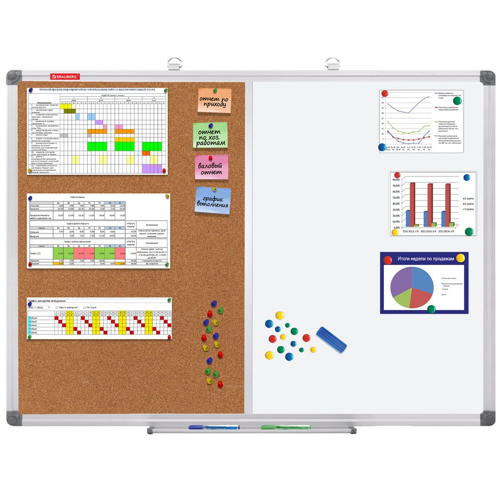 Доска комбинированная: магнитно-маркерная, пробковая для объявлений 60х90 см, BRAUBERG Extra